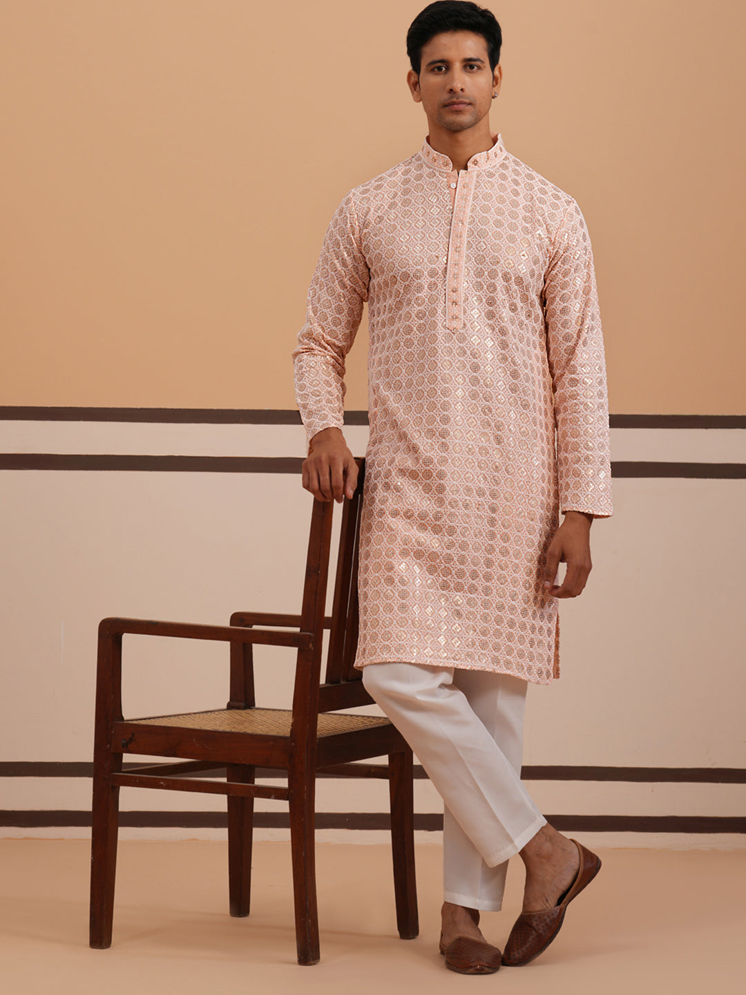 Men’S Rayon Sequin Embroidered Kurta Pyjama