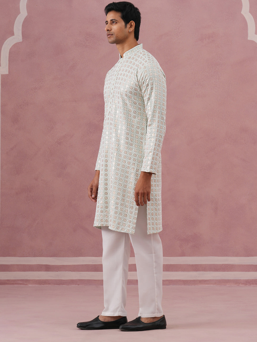 Men’S Rayon Sequin Embroidered Kurta Pyjama