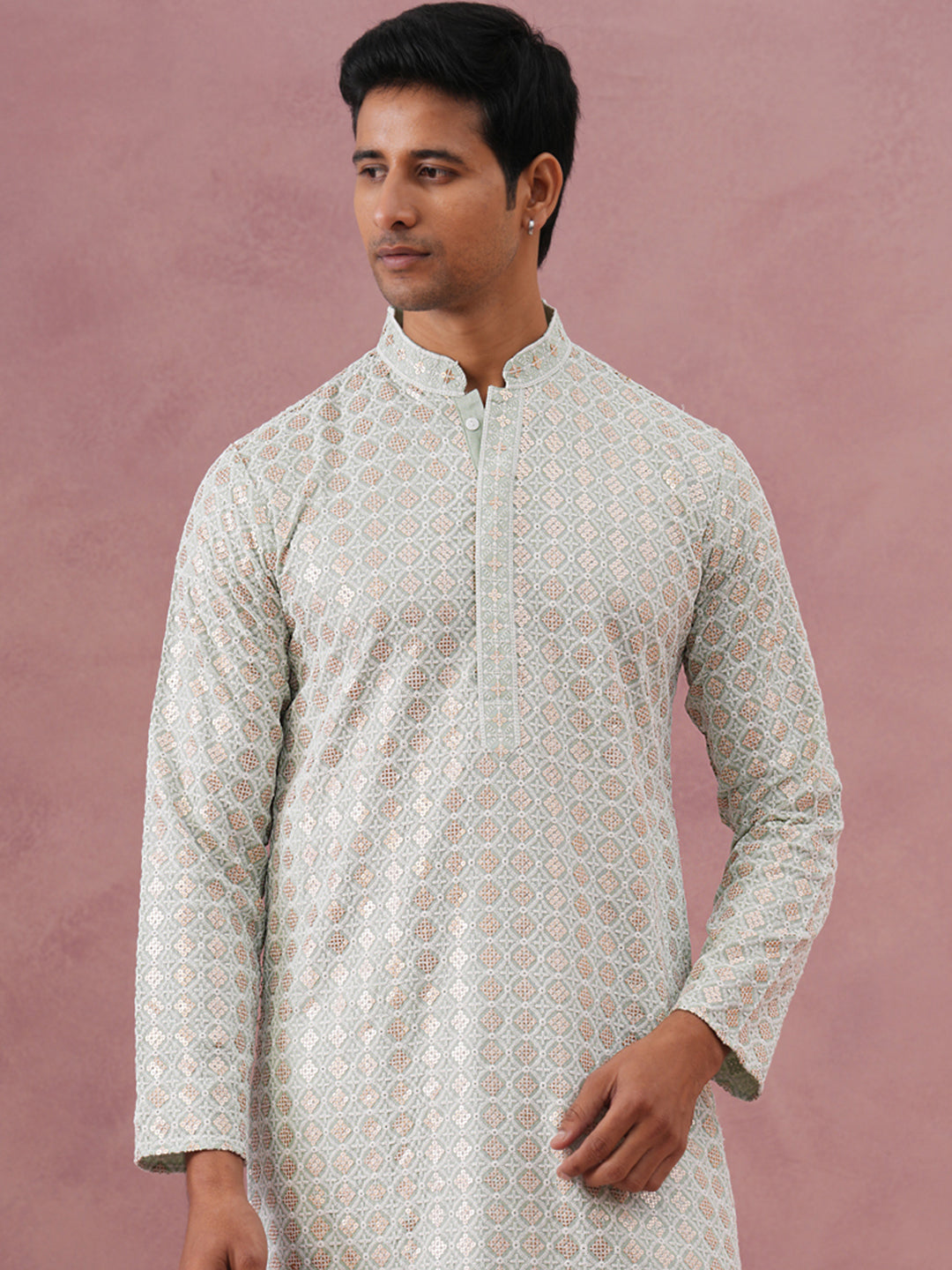 Men’S Rayon Sequin Embroidered Kurta Pyjama