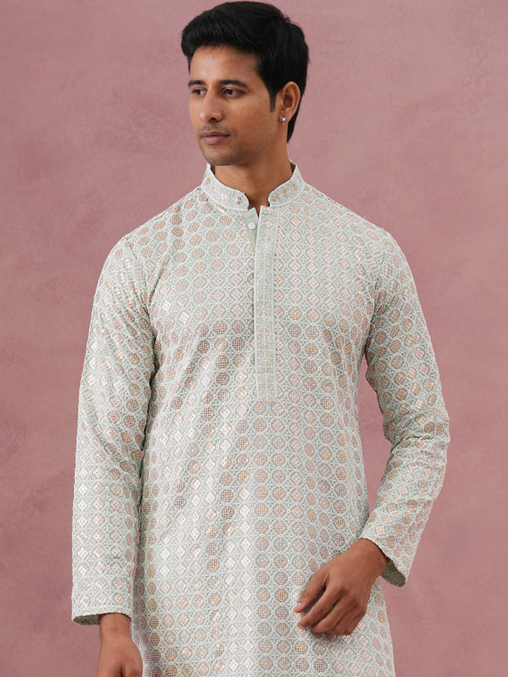 Men’S Rayon Sequin Embroidered Kurta Pyjama