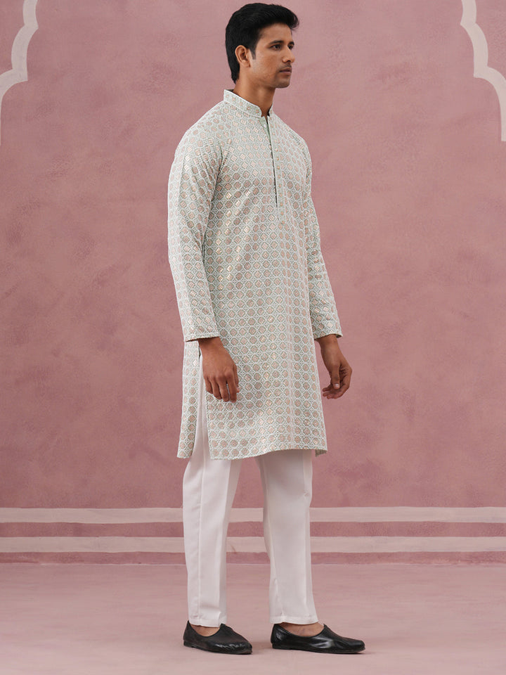 Men’S Rayon Sequin Embroidered Kurta Pyjama
