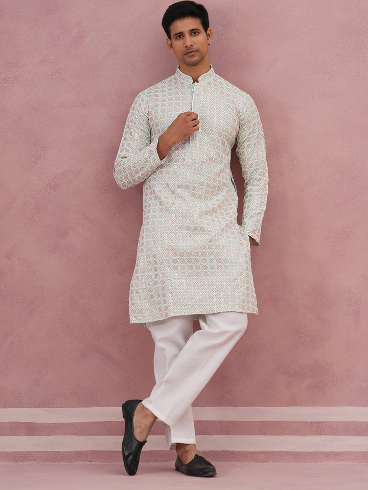 Men’S Rayon Sequin Embroidered Kurta Pyjama