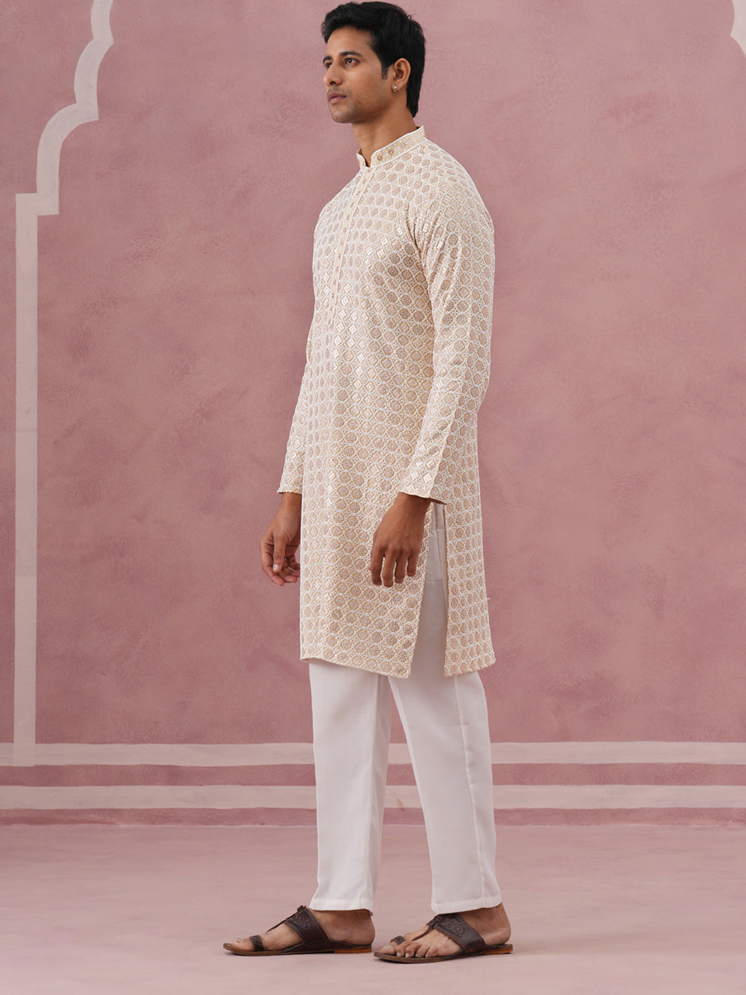 Men’S Rayon Sequin Embroidered Kurta Pyjama
