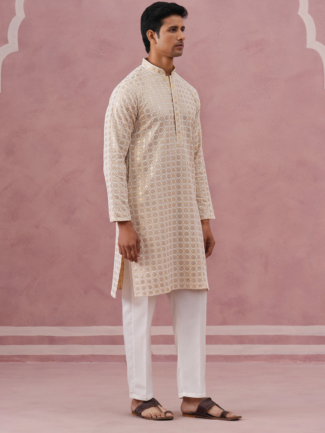 Men’S Rayon Sequin Embroidered Kurta Pyjama