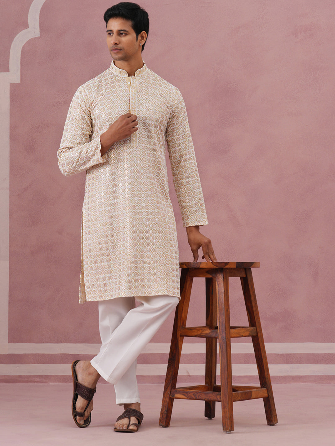 Men’S Rayon Sequin Embroidered Kurta Pyjama