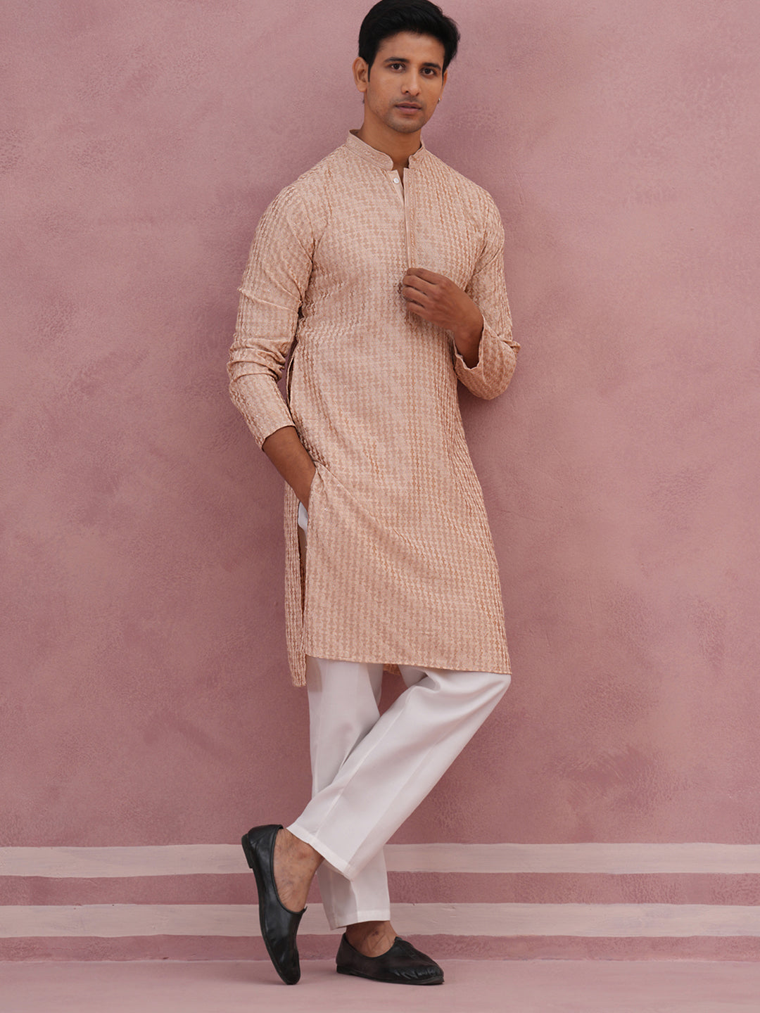 Rayon Embroidered Kurta Pyjama For Men