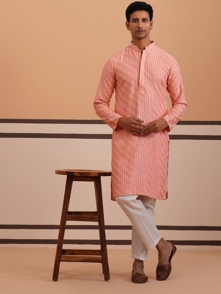 Rayon Embroidered Kurta Pyjama For Men
