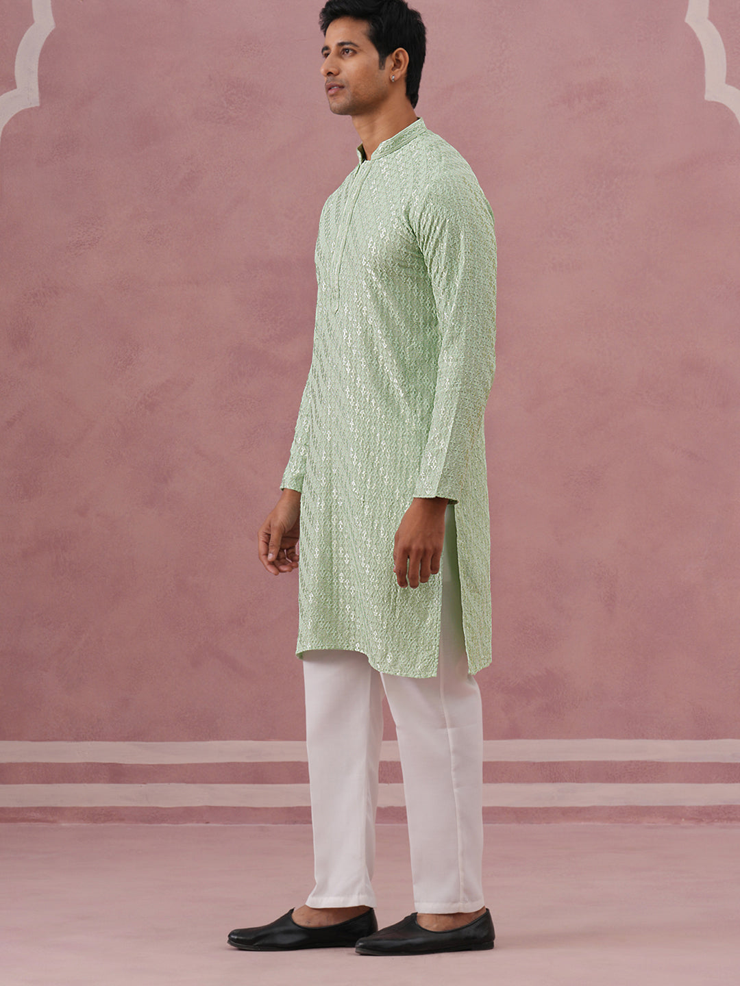 Rayon Embroidered Kurta Pyjama For Men