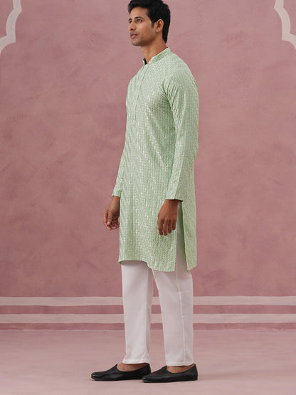 Rayon Embroidered Kurta Pyjama For Men
