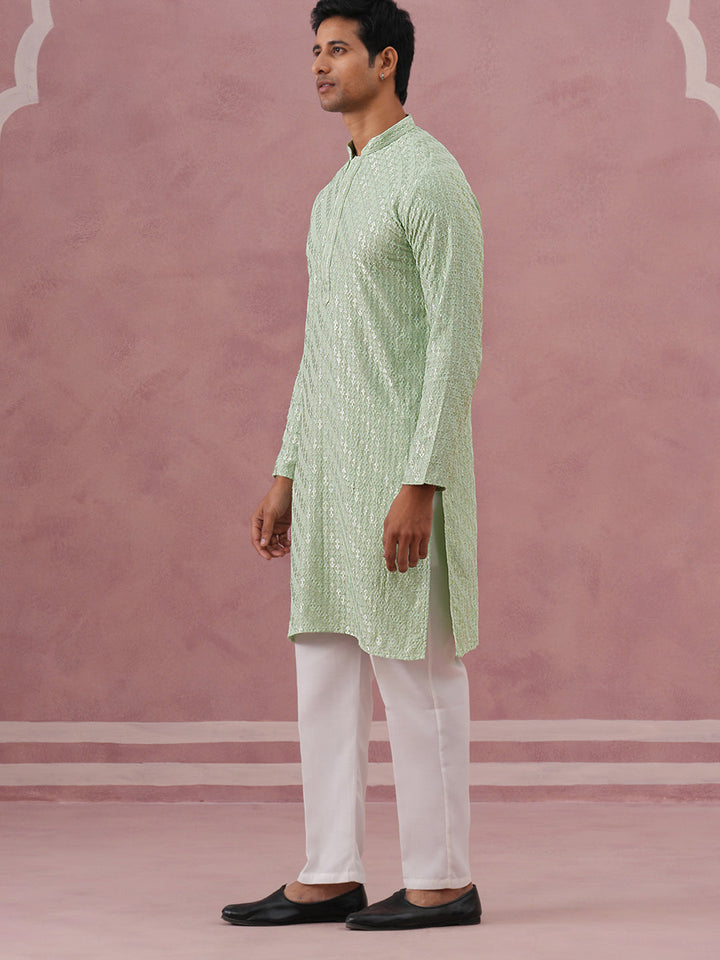 Rayon Embroidered Kurta Pyjama For Men