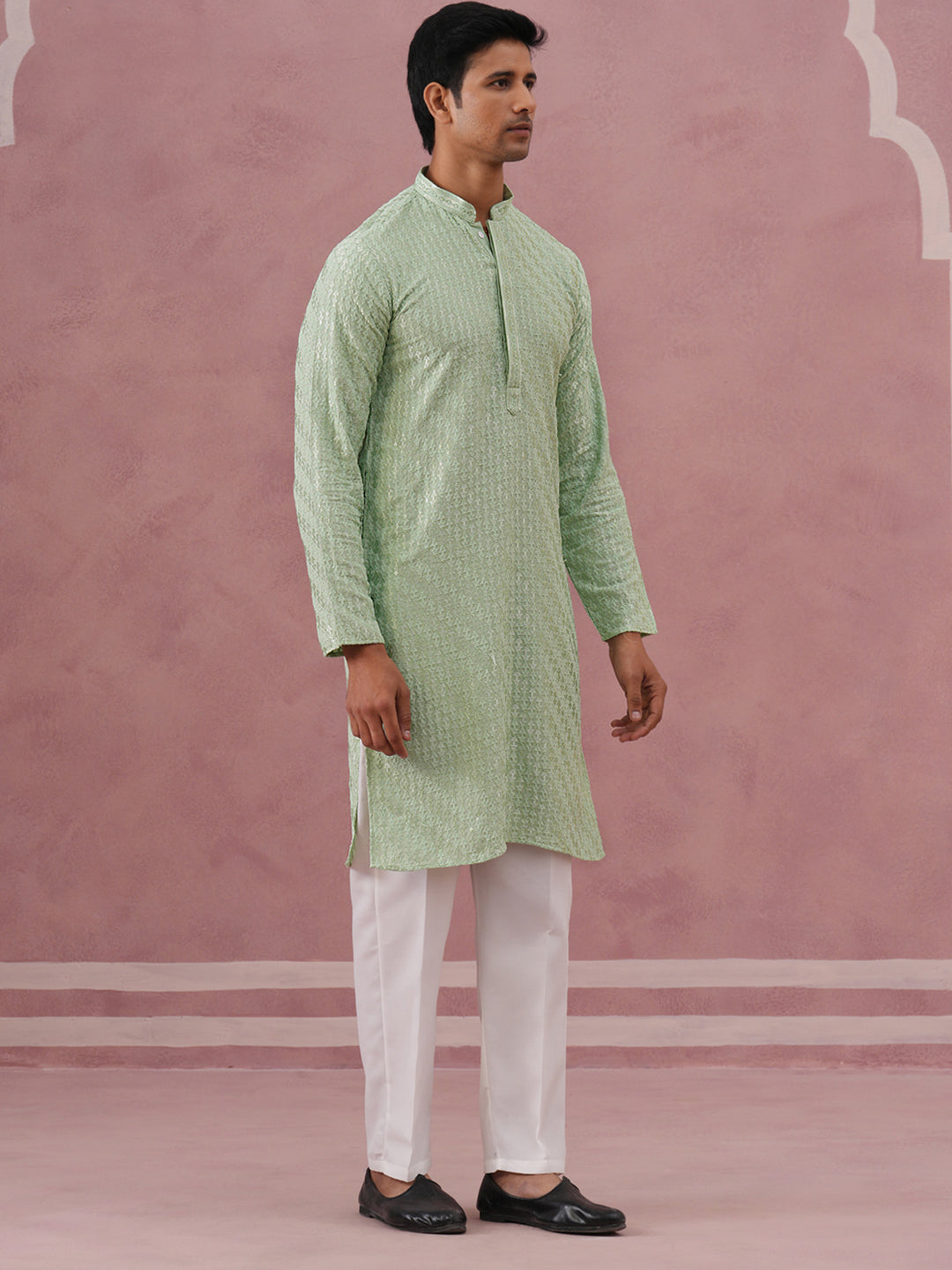 Rayon Embroidered Kurta Pyjama For Men