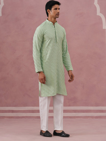 Rayon Embroidered Kurta Pyjama For Men