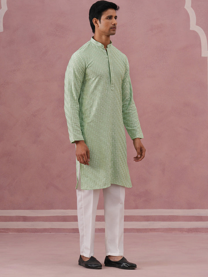 Rayon Embroidered Kurta Pyjama For Men