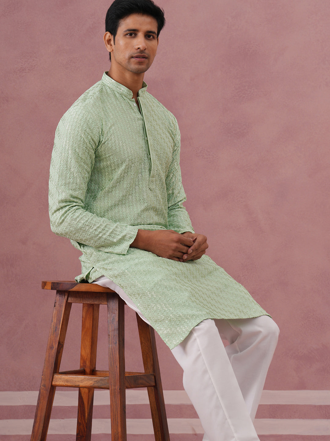 Rayon Embroidered Kurta Pyjama For Men