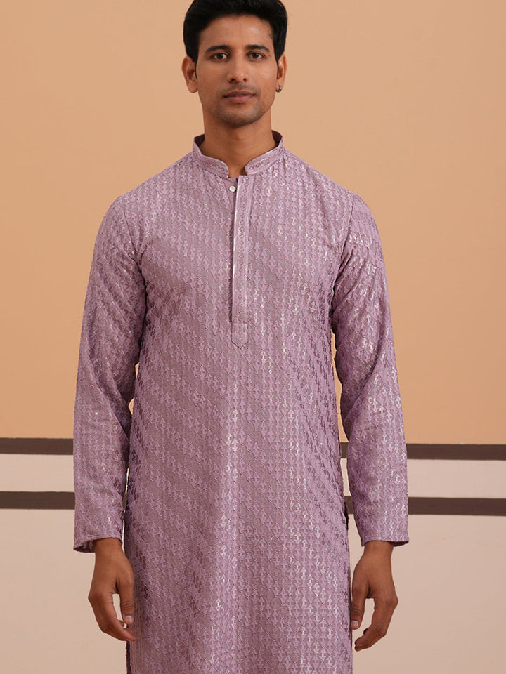 Rayon Embroidered Kurta Pyjama For Men