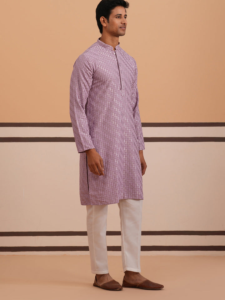 Rayon Embroidered Kurta Pyjama For Men