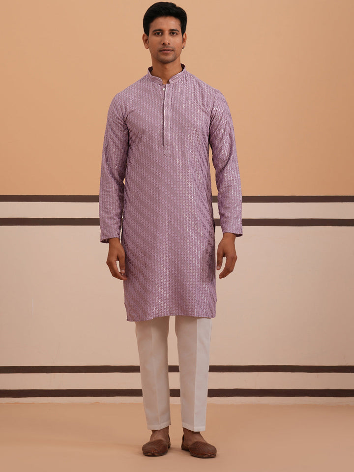 Rayon Embroidered Kurta Pyjama For Men