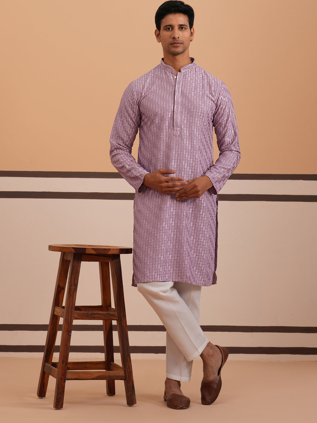 Rayon Embroidered Kurta Pyjama For Men