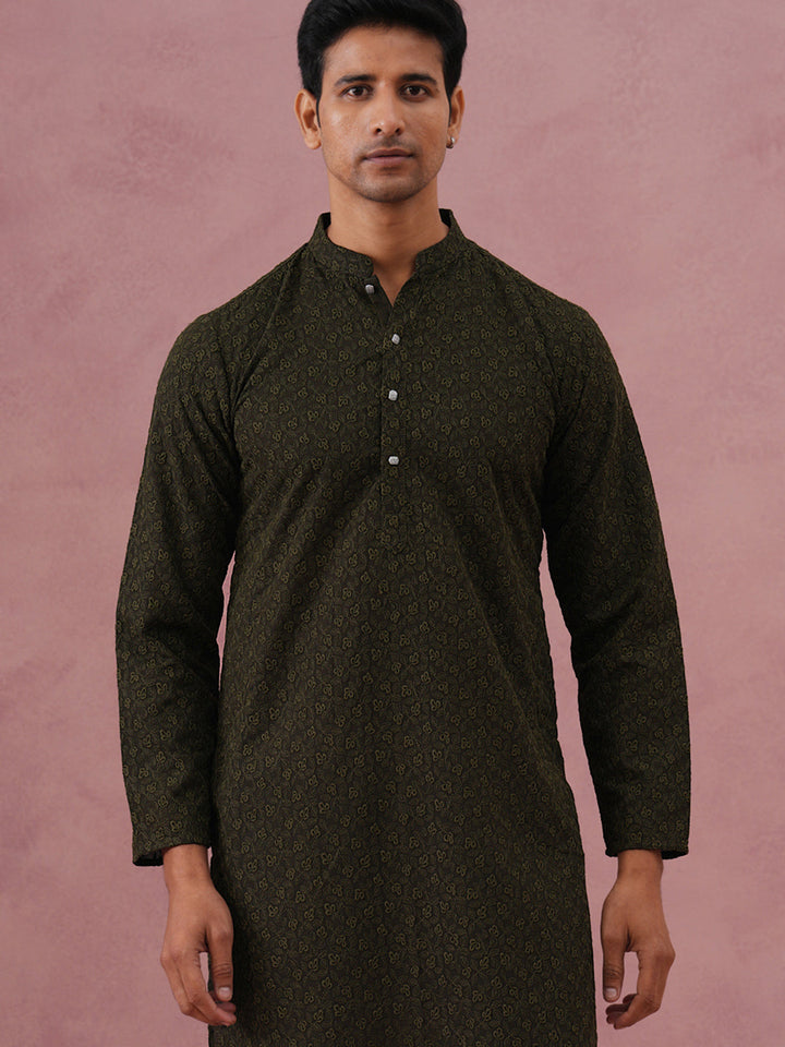 Traditional Cotton Blend Embroidered Kurta Pyjama
