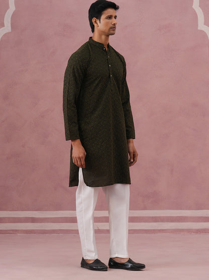 Traditional Cotton Blend Embroidered Kurta Pyjama
