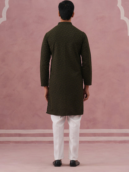 Traditional Cotton Blend Embroidered Kurta Pyjama