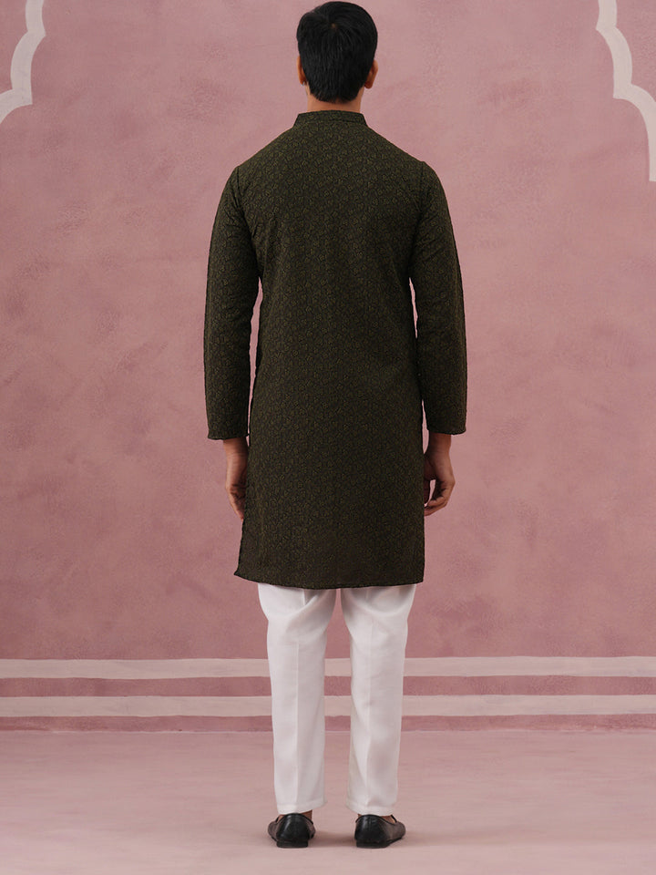 Traditional Cotton Blend Embroidered Kurta Pyjama