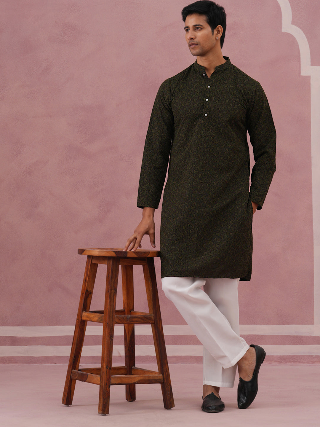Traditional Cotton Blend Embroidered Kurta Pyjama