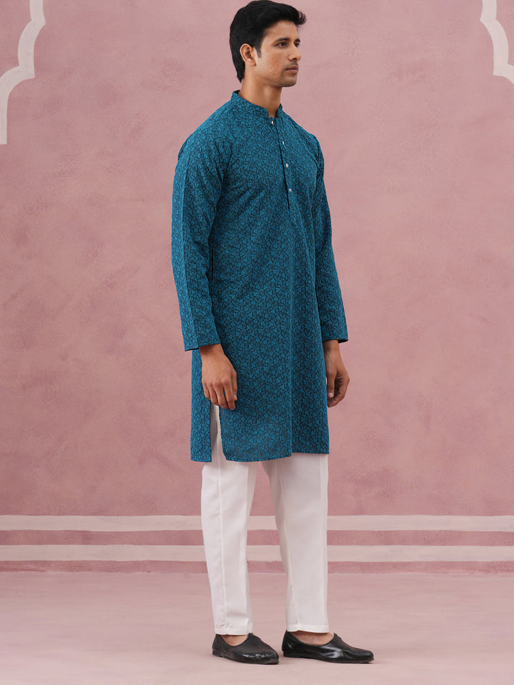 Traditional Cotton Blend Embroidered Kurta Pyjama