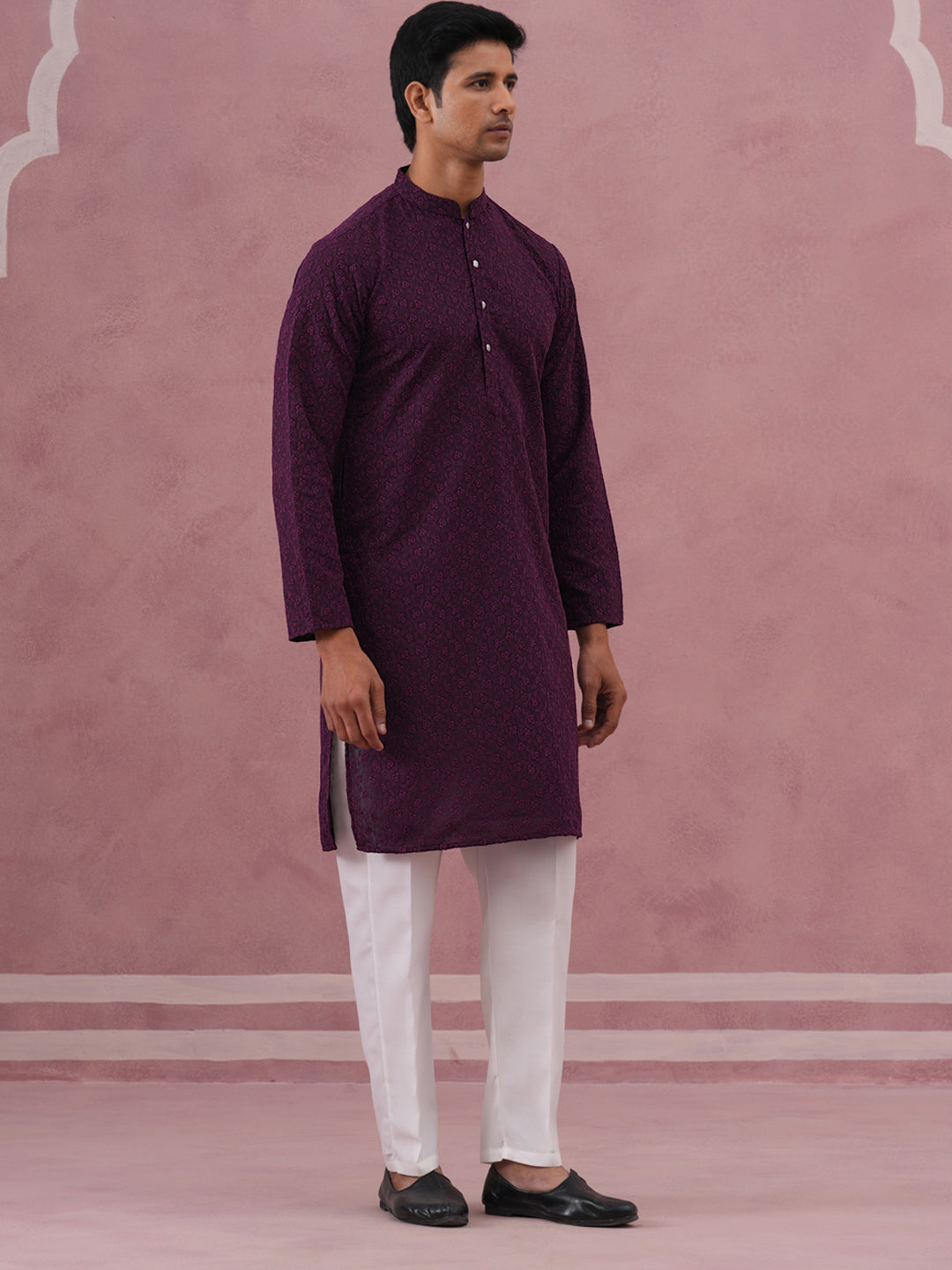 Traditional Cotton Blend Embroidered Kurta Pyjama