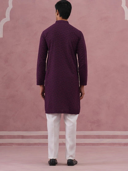 Traditional Cotton Blend Embroidered Kurta Pyjama