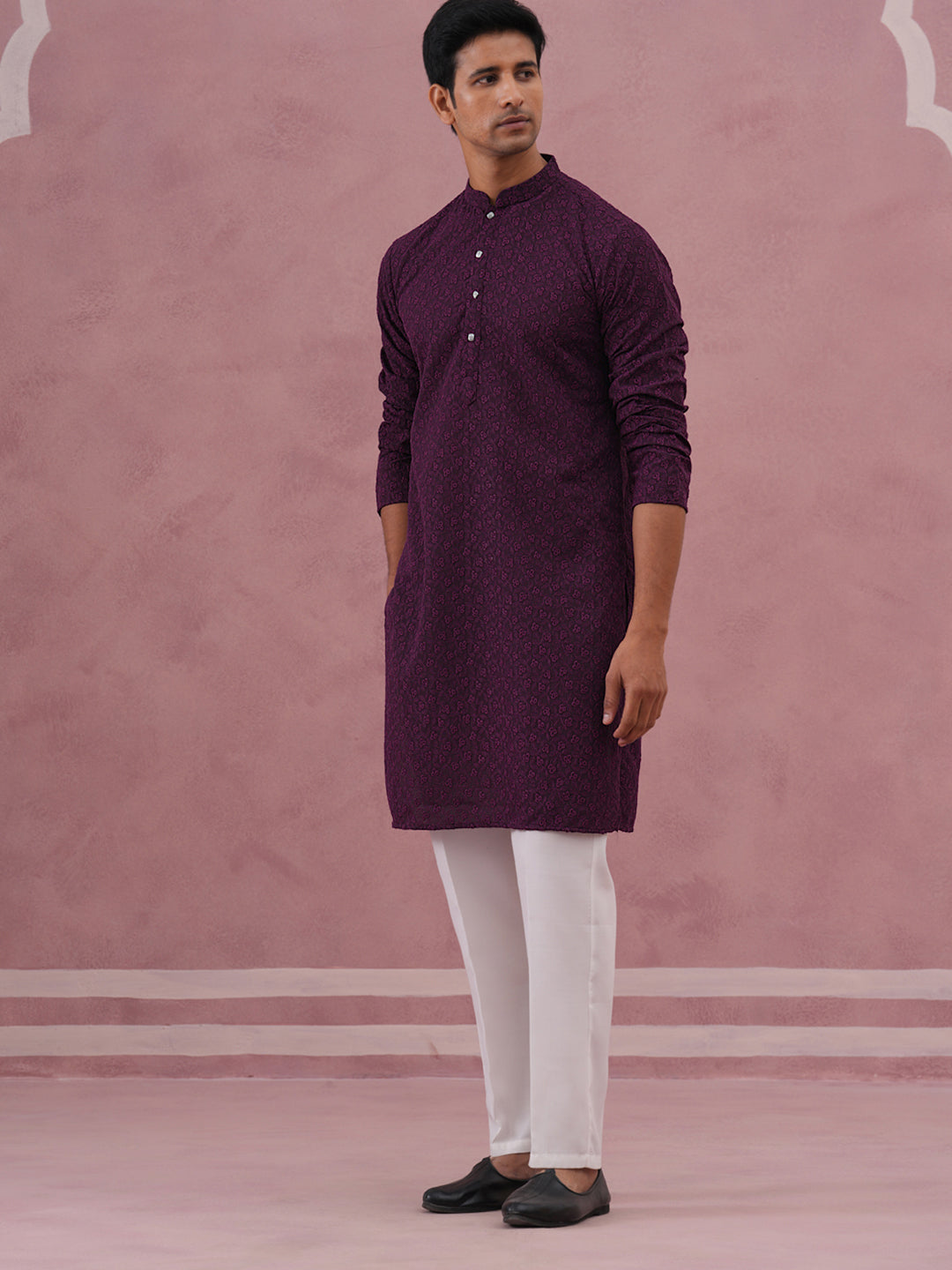 Traditional Cotton Blend Embroidered Kurta Pyjama