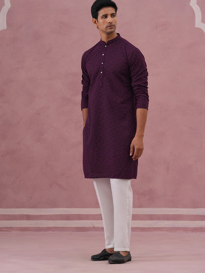 Traditional Cotton Blend Embroidered Kurta Pyjama
