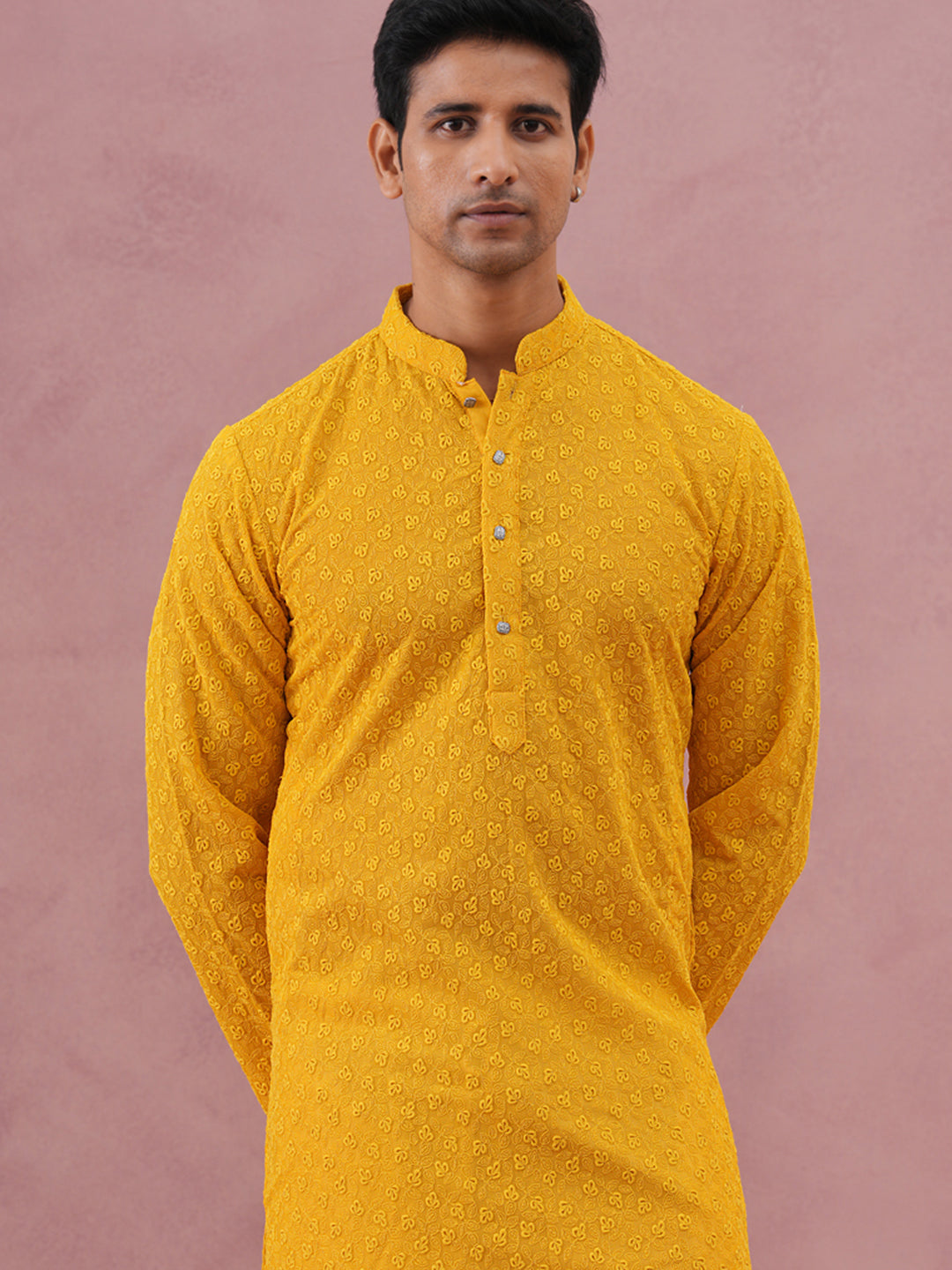 Traditional Cotton Blend Embroidered Kurta Pyjama