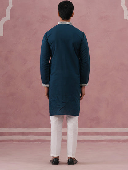 Silk Blend Ethnic Embroidered Kurta Pyjama For Men