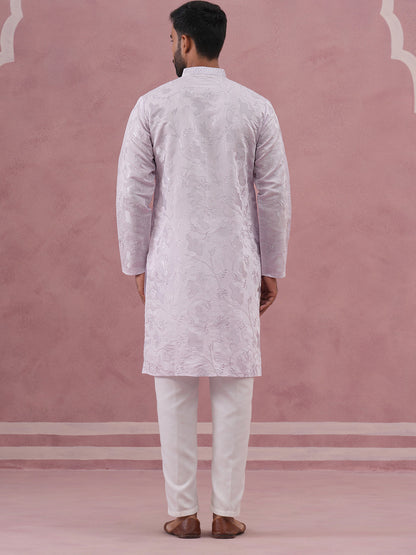 Men'S Embroidered Silk Blend Kurta Pyjama Set