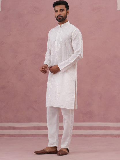 Men'S Embroidered Silk Blend Kurta Pyjama Set