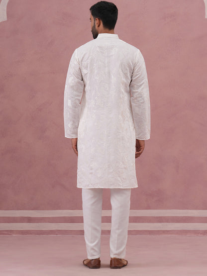 Men'S Embroidered Silk Blend Kurta Pyjama Set