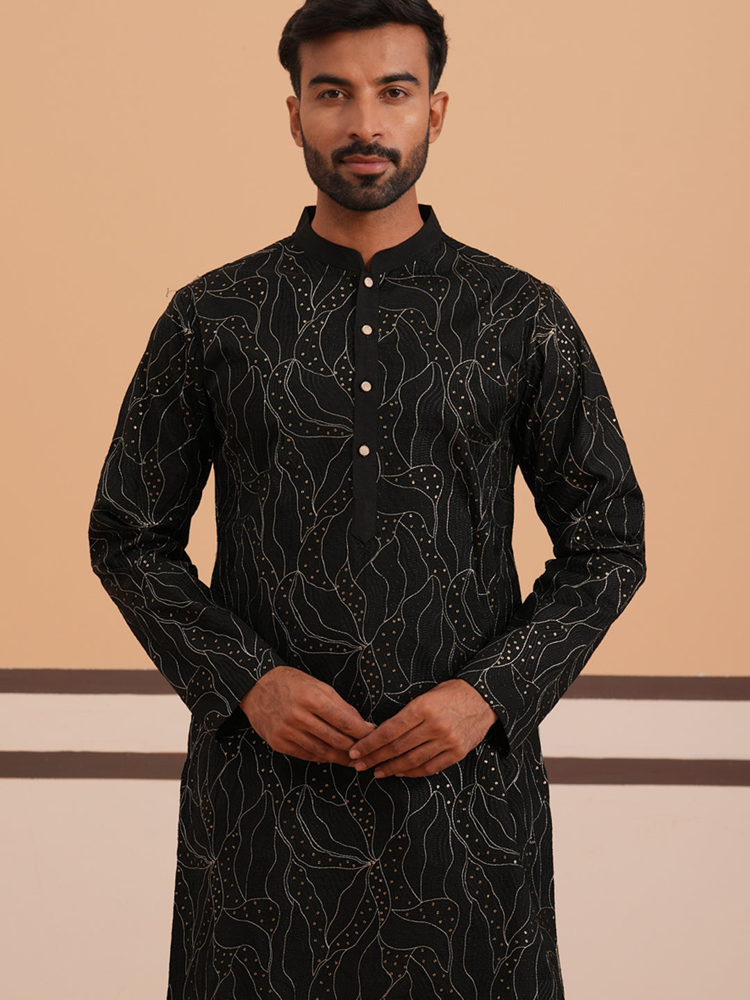 Silk Blend Embroidered & Sequinned Kurta Pyjama Set