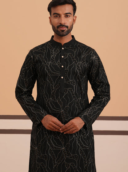 Silk Blend Embroidered & Sequinned Kurta Pyjama Set