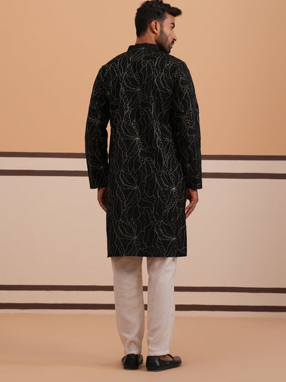 Silk Blend Embroidered & Sequinned Kurta Pyjama Set