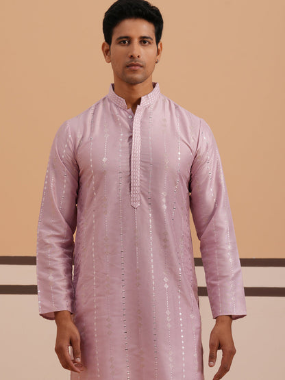 Traditional Silk-Blend Lavender Kurta Pyjama For Men