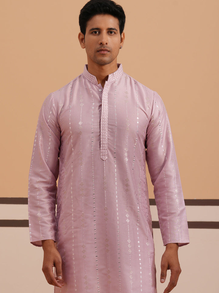 Traditional Silk-Blend Lavender Kurta Pyjama For Men