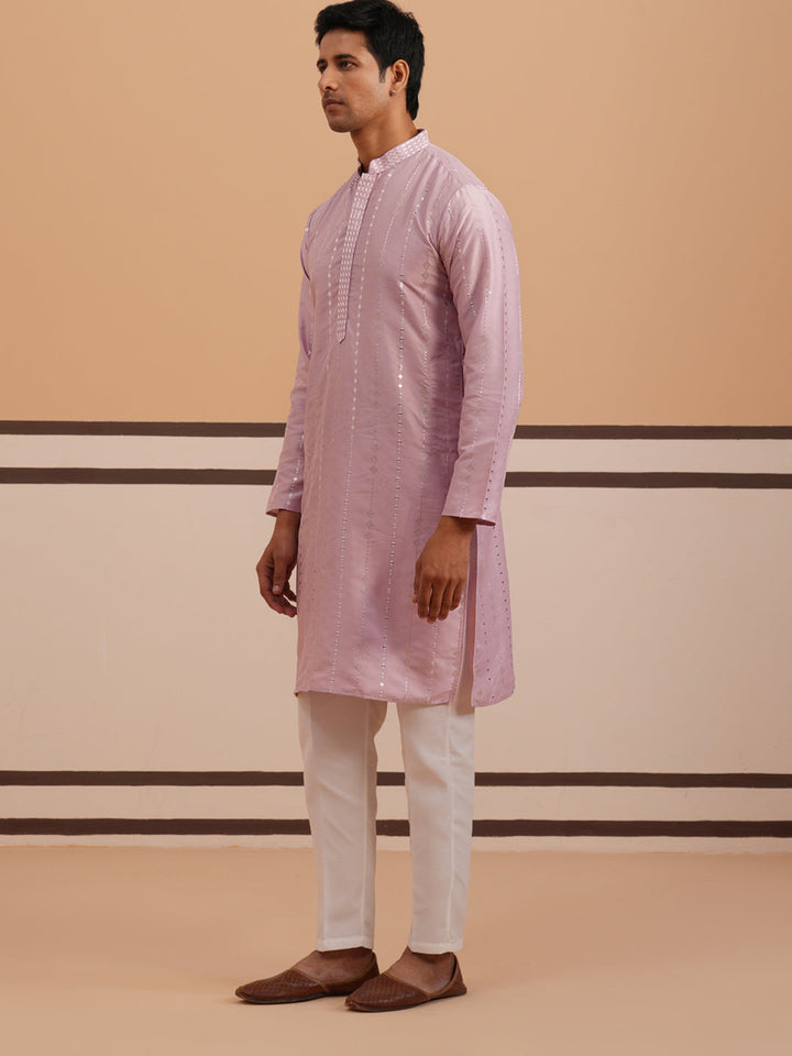 Traditional Silk-Blend Lavender Kurta Pyjama For Men