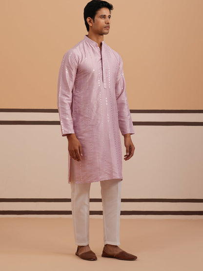 Traditional Silk-Blend Lavender Kurta Pyjama For Men