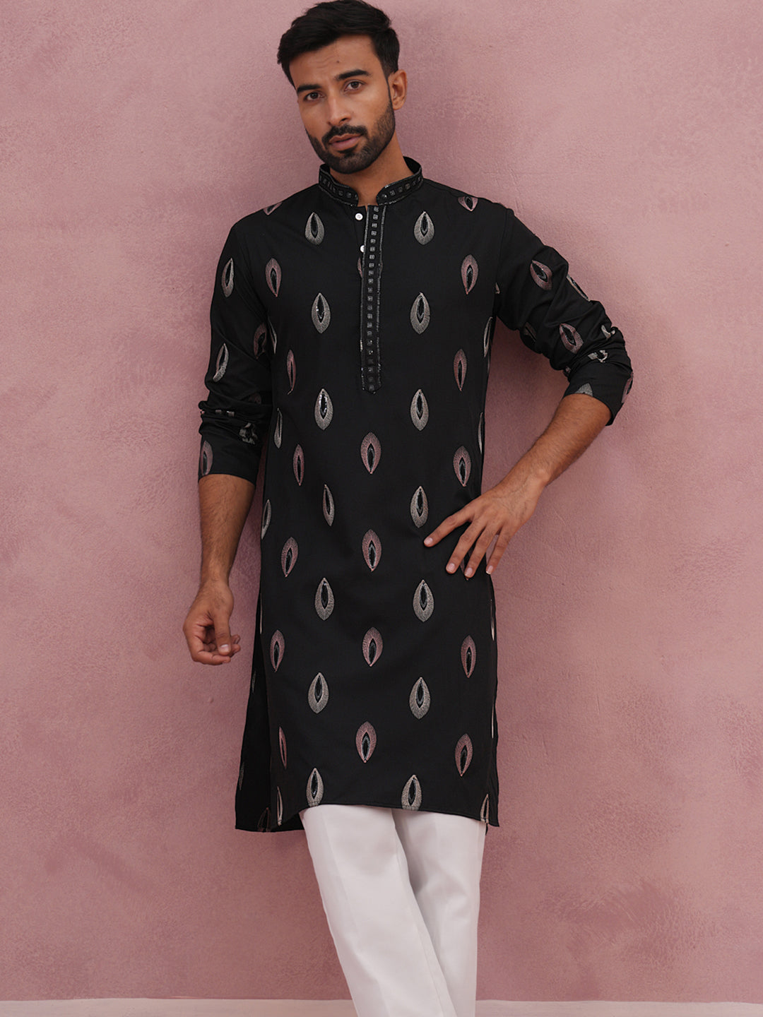 Festive Silk Blend Embroidered Kurta Set