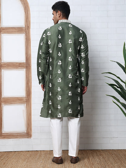Men’S Embroidered Silk Blend Kurta Pyjama