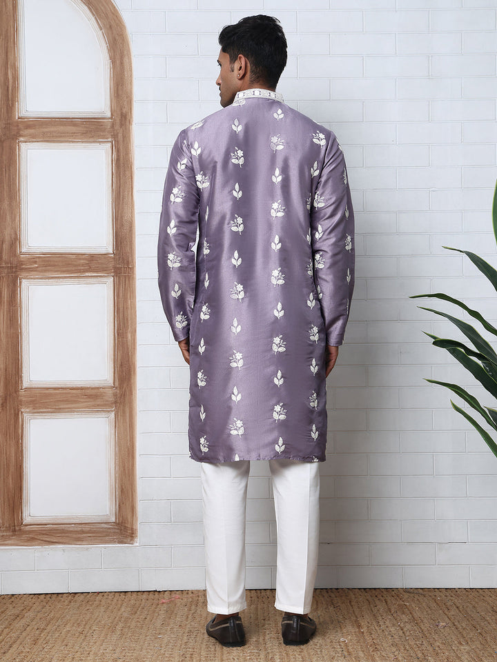 Men’S Embroidered Silk Blend Kurta Pyjama