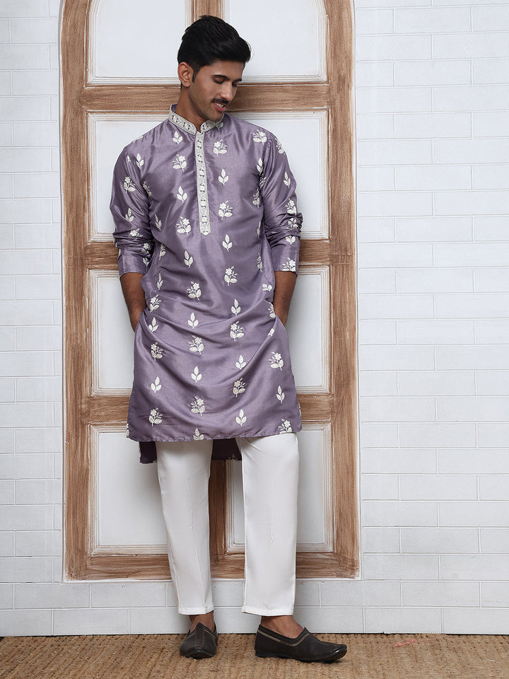 Men’S Embroidered Silk Blend Kurta Pyjama