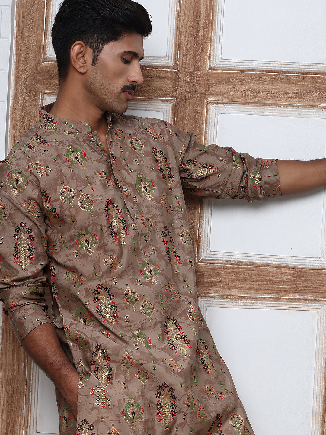 Traditional Foil Printed Kurta Pyjama For Men