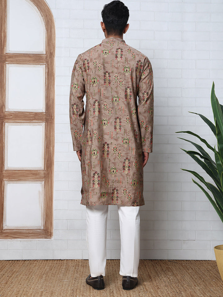 Traditional Foil Printed Kurta Pyjama For Men